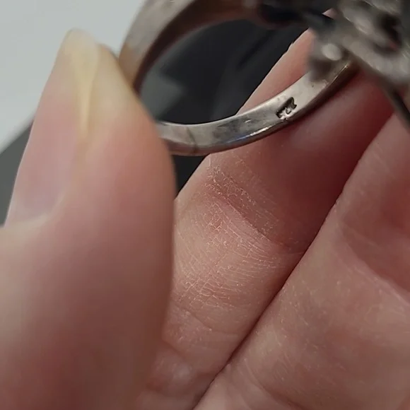 Gothic Blue Cameo And Garnet 925 ss Ring 7.5 jewelry - Picture 5 of 10